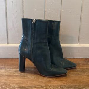 Zara Women's Chelsea Boots Heeled Green Leather